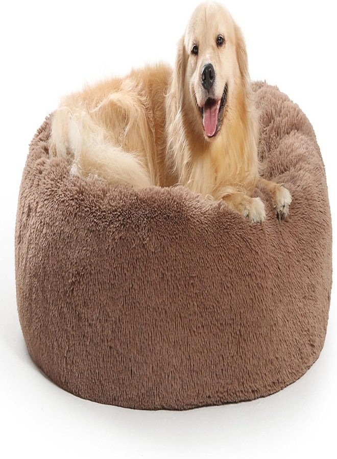 PAWSOME Plush Calming Dog Beds, Donut Dog Bed for Small Dogs, Medium, Large & X-Large, Comfy Cuddler Dog Bed and Cat Bed in Faux Fur (Brown, L) - Image 1